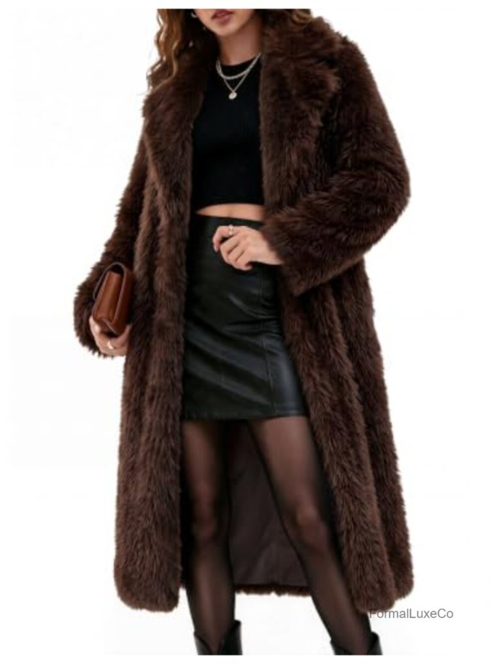 Long Faux Fur Coat Fluffy Shaggy Button Winter Warm Jacket